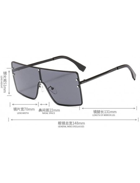 Square New trend metal one-piece sunglasses fashion retro brand designer unisex sunglasses - Blue - CN18SH52ZSW $15.18