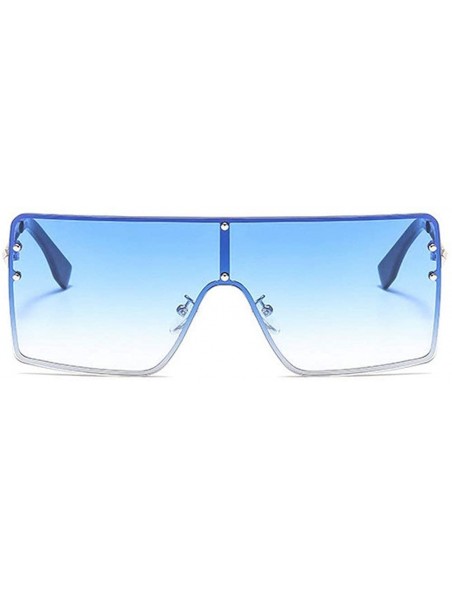 Square New trend metal one-piece sunglasses fashion retro brand designer unisex sunglasses - Blue - CN18SH52ZSW $15.18