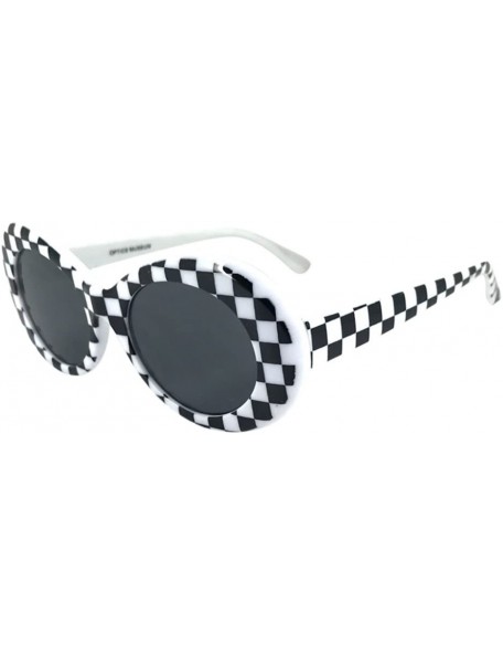 Oval Retro Vintage Clout Unisex Sunglasses Rapper Oval Shades Grunge Goggles (White Checker) - White Checker - CN195NKU3QG $6.70