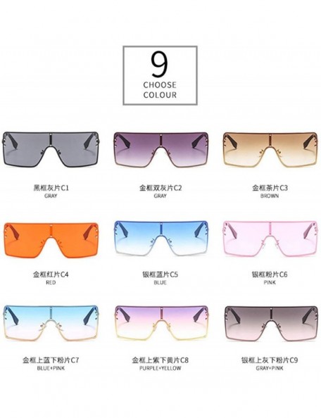 Square New trend metal one-piece sunglasses fashion retro brand designer unisex sunglasses - Blue - CN18SH52ZSW $15.18