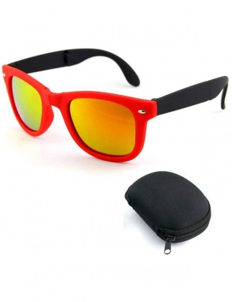 Oval Foldable Sunglasses with Box Vintage Sun Glasses Men Shopping Travel Colorful - Red Red-box - CF194O2Q24Q $22.24