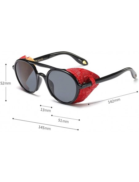 Round Men Sunglasses with Side Shields Leather Round Sun Glasses for Women Retro UV400 - Black With Coffee - CV18OZ69CWR $10.99