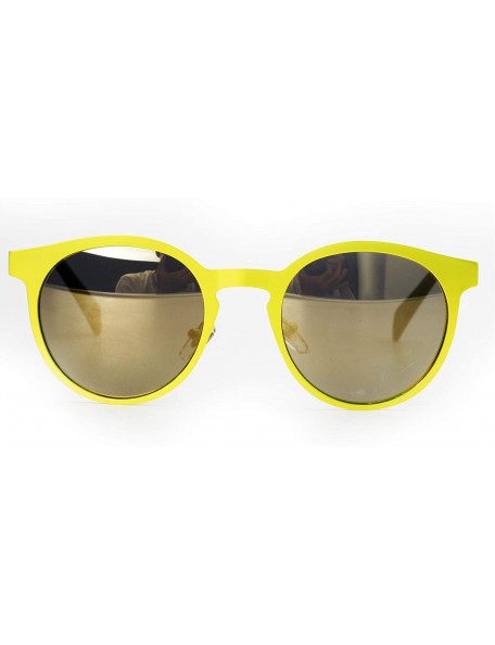 Oversized 96105-1 Premium Metal Womens Mens Mirror Flat Candy Sunglasses - Yellow/ Gold - CT18O8TW2HD $17.80