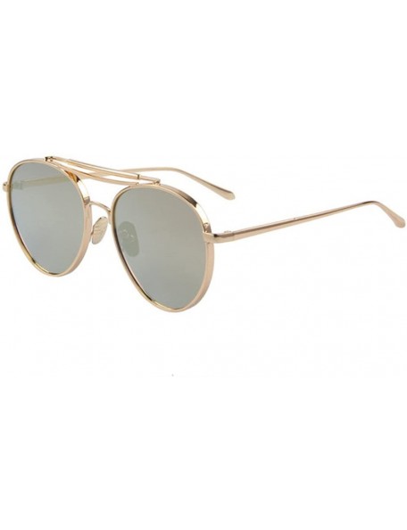 Semi-rimless Women UV400 Mirror Glass Double Bridge Classic Retro Shades Unisex Sunglasses - Brown - CX17Z44Y9UH $21.50