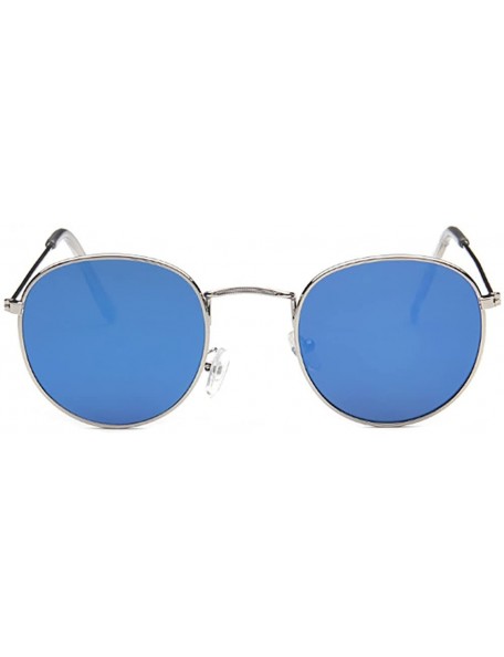 Sport Small Round Vintage Sunglasses Metal Frame UV Protection Unisex Sun Glasses with Case and Cloth - Silver and Blue - CM1...