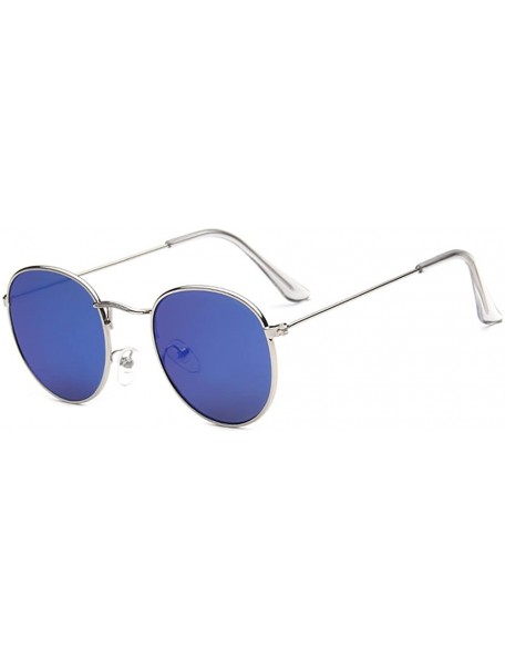 Sport Small Round Vintage Sunglasses Metal Frame UV Protection Unisex Sun Glasses with Case and Cloth - Silver and Blue - CM1...
