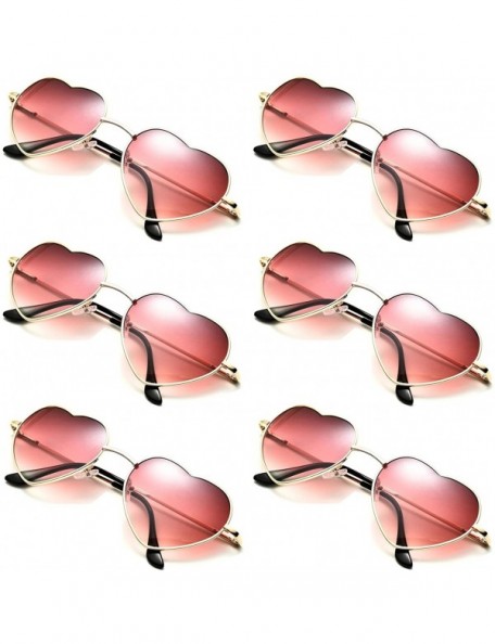 Aviator 6 Packs Thin Metal Frame Aviator Unisex Heart Sunglasses - Red Gradient - C318E30GU0T $27.30