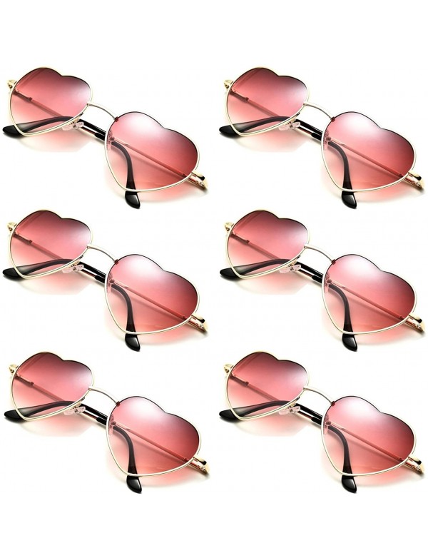 Aviator 6 Packs Thin Metal Frame Aviator Unisex Heart Sunglasses - Red Gradient - C318E30GU0T $27.30