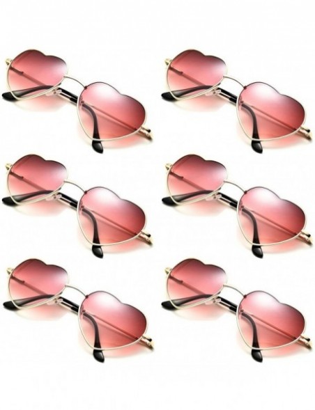 Aviator 6 Packs Thin Metal Frame Aviator Unisex Heart Sunglasses - Red Gradient - C318E30GU0T $27.30