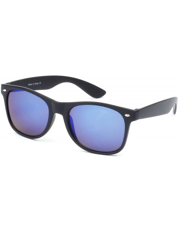 Wayfarer E15 Classic Wayfarer Pillowed Rectangle Mirrored Lens Sunglasses With Protection Eye Glasses - Black - Blue - CM17YM...