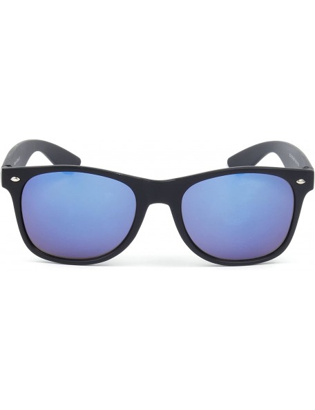 Wayfarer E15 Classic Wayfarer Pillowed Rectangle Mirrored Lens Sunglasses With Protection Eye Glasses - Black - Blue - CM17YM...