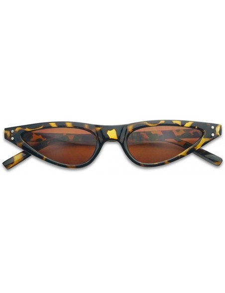 Round Vinatge Small Narrow Oval Clout Goggle Cat Eye Sunglasses Fashion Rivet Retro Shades - Tortoise Frame - Brown - CI18CZA...