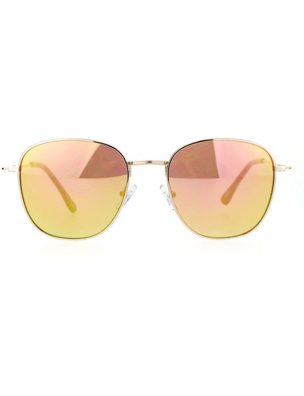 Square Vintage Fashion Sunglasses Womens Thin Metal Square Frame Mirror Lens - Gold (Pink Mirror) - CP188EA4TYC $8.14