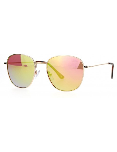 Square Vintage Fashion Sunglasses Womens Thin Metal Square Frame Mirror Lens - Gold (Pink Mirror) - CP188EA4TYC $8.14