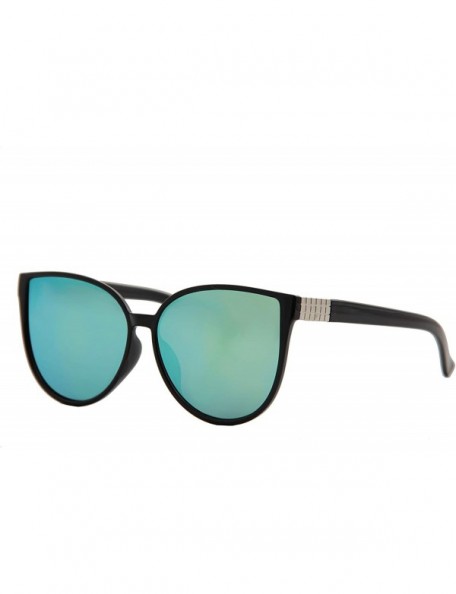 Oversized Modern Stylish Sunglasses for Women Trendy Cateye Oversized Mirrored - Black Frame / Mirrored Green Lens - CM18O7LI...