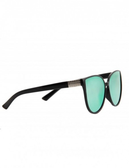 Oversized Modern Stylish Sunglasses for Women Trendy Cateye Oversized Mirrored - Black Frame / Mirrored Green Lens - CM18O7LI...