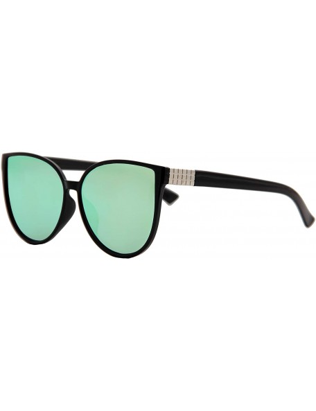 Oversized Modern Stylish Sunglasses for Women Trendy Cateye Oversized Mirrored - Black Frame / Mirrored Green Lens - CM18O7LI...