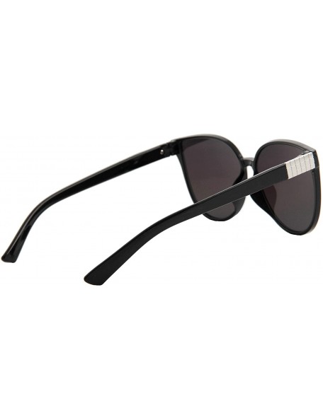 Oversized Modern Stylish Sunglasses for Women Trendy Cateye Oversized Mirrored - Black Frame / Mirrored Green Lens - CM18O7LI...