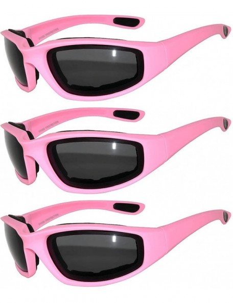 Goggle Set of 3 Pairs Pink Motorcycle Padded Foam Glasses Smoke Lens - CE17YD8T96Y $12.68