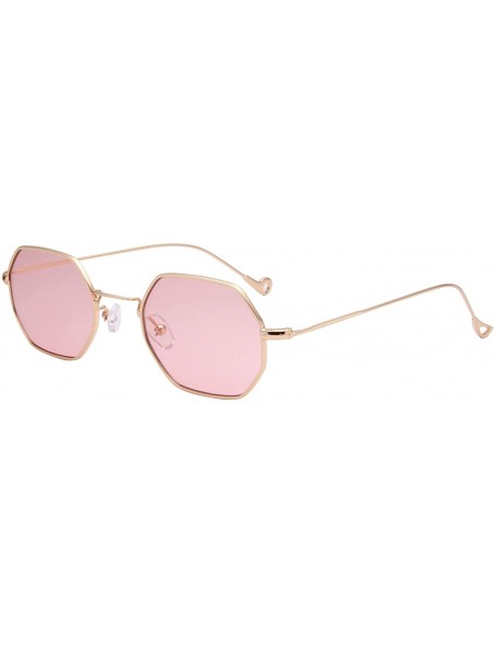 Square Classis Small Square Metal Frame Sunglasses LS7674 - Gold Frame Transparent Pink Lenses - CC182YQ3E8H $13.71