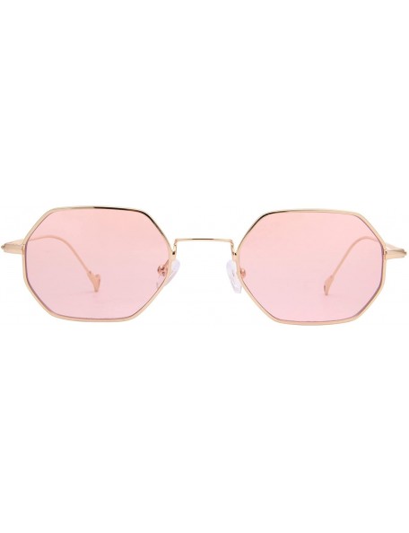 Square Classis Small Square Metal Frame Sunglasses LS7674 - Gold Frame Transparent Pink Lenses - CC182YQ3E8H $13.71