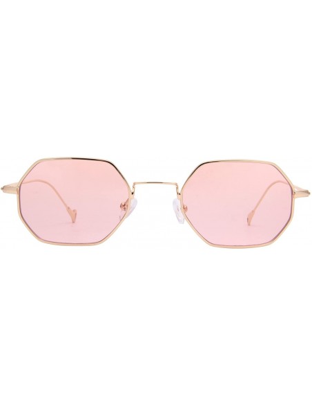 Square Classis Small Square Metal Frame Sunglasses LS7674 - Gold Frame Transparent Pink Lenses - CC182YQ3E8H $13.71