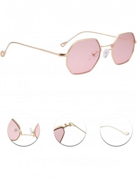 Square Classis Small Square Metal Frame Sunglasses LS7674 - Gold Frame Transparent Pink Lenses - CC182YQ3E8H $13.71