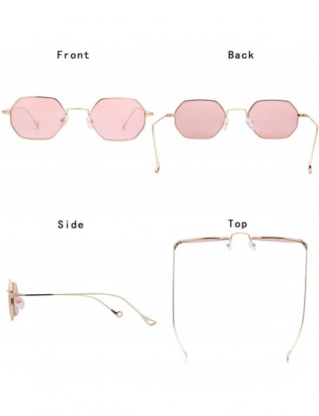 Square Classis Small Square Metal Frame Sunglasses LS7674 - Gold Frame Transparent Pink Lenses - CC182YQ3E8H $13.71