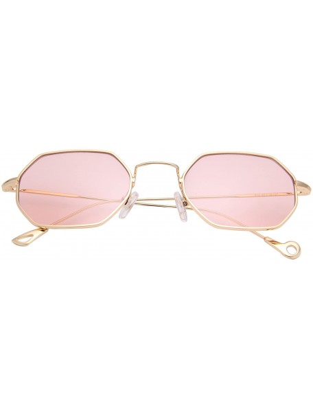 Square Classis Small Square Metal Frame Sunglasses LS7674 - Gold Frame Transparent Pink Lenses - CC182YQ3E8H $13.71