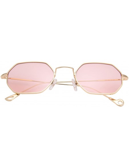 Square Classis Small Square Metal Frame Sunglasses LS7674 - Gold Frame Transparent Pink Lenses - CC182YQ3E8H $13.71