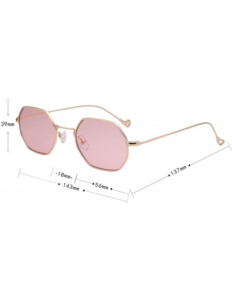 Square Classis Small Square Metal Frame Sunglasses LS7674 - Gold Frame Transparent Pink Lenses - CC182YQ3E8H $13.71