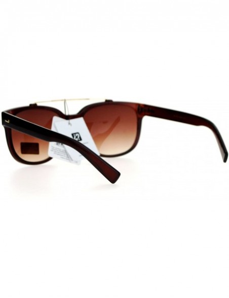 Wayfarer Retro Metal Flat Top Bridge Horn Rim Horned Sunglasses - All Brown - CA12EMGGYU9 $12.25