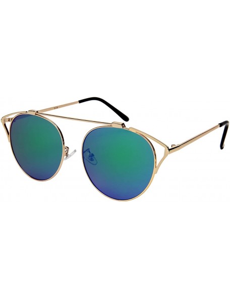 Oval Modern Cut Out Cateye Sunglasses with Flat Mirrored Lens 3116-FLREV - Gold - CT18455KD6R $12.17