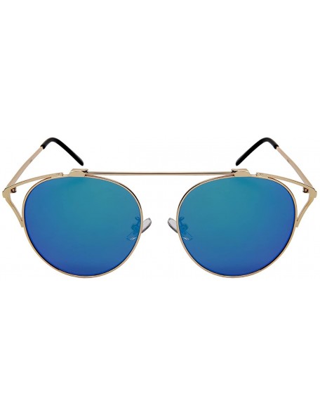 Oval Modern Cut Out Cateye Sunglasses with Flat Mirrored Lens 3116-FLREV - Gold - CT18455KD6R $12.17