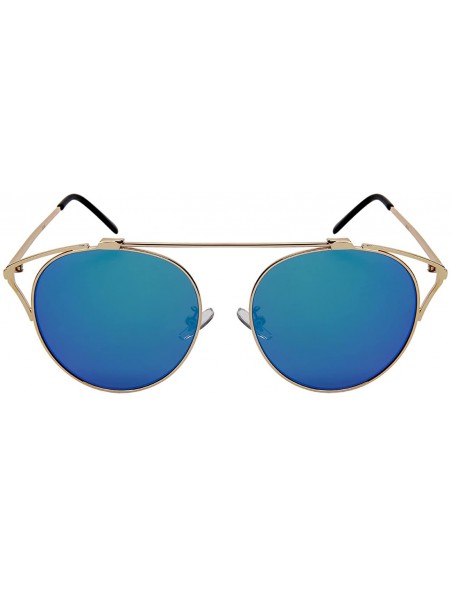 Oval Modern Cut Out Cateye Sunglasses with Flat Mirrored Lens 3116-FLREV - Gold - CT18455KD6R $12.17