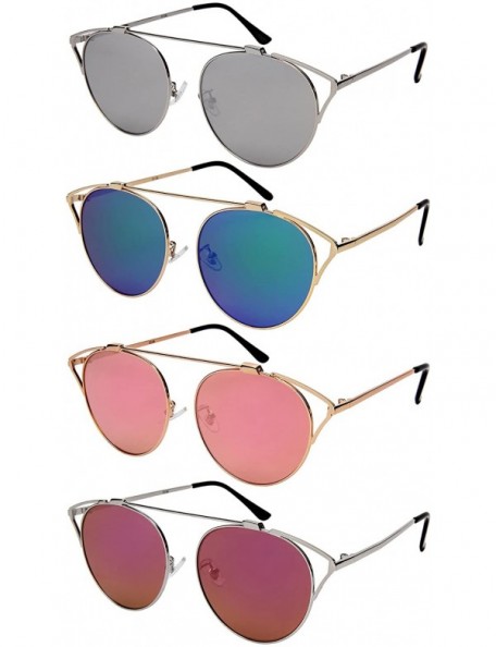 Oval Modern Cut Out Cateye Sunglasses with Flat Mirrored Lens 3116-FLREV - Gold - CT18455KD6R $12.17