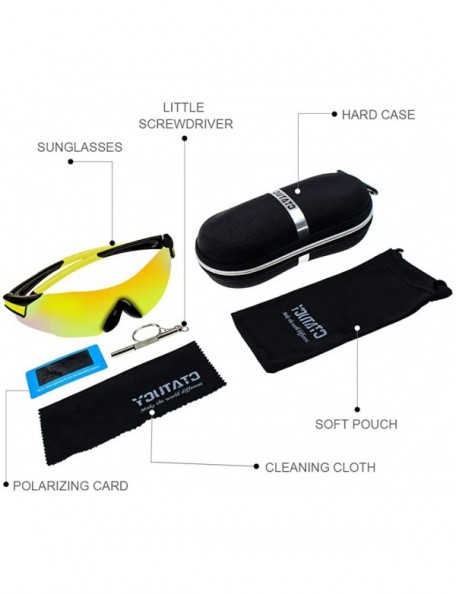 Rectangular Sports Cycling Sunglasses TR90 Unbreakable Frame Polarized Sports Sunglasses - Yellow Frame - C318W3DT3G0 $14.46