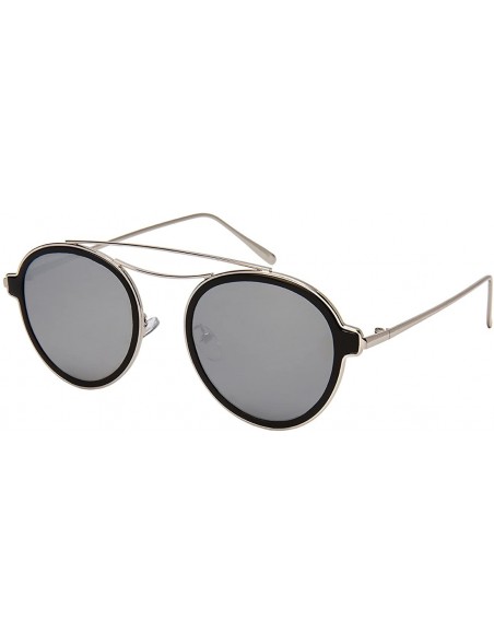 Oval Aviator Shield with Double Brow Bar and Color Mirrored Lenses C146 - Silver+black - CL18455S8W4 $9.34