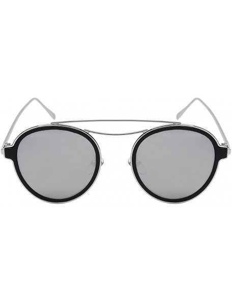 Oval Aviator Shield with Double Brow Bar and Color Mirrored Lenses C146 - Silver+black - CL18455S8W4 $9.34