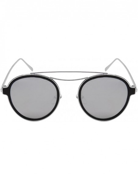 Oval Aviator Shield with Double Brow Bar and Color Mirrored Lenses C146 - Silver+black - CL18455S8W4 $9.34