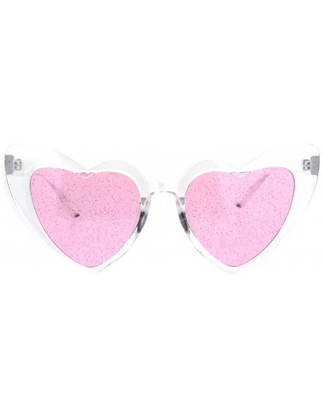 Cat Eye Womens Glitter Lens Heart Shape Plastic Valentine Cat Eye Sunglasses - Clear Pink - CR18ICNWIAY $12.32