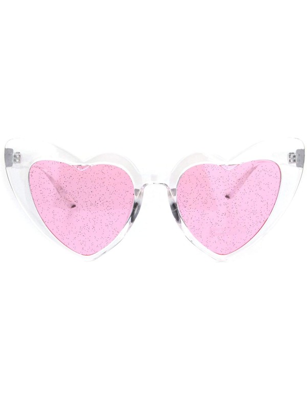 Cat Eye Womens Glitter Lens Heart Shape Plastic Valentine Cat Eye Sunglasses - Clear Pink - CR18ICNWIAY $12.32