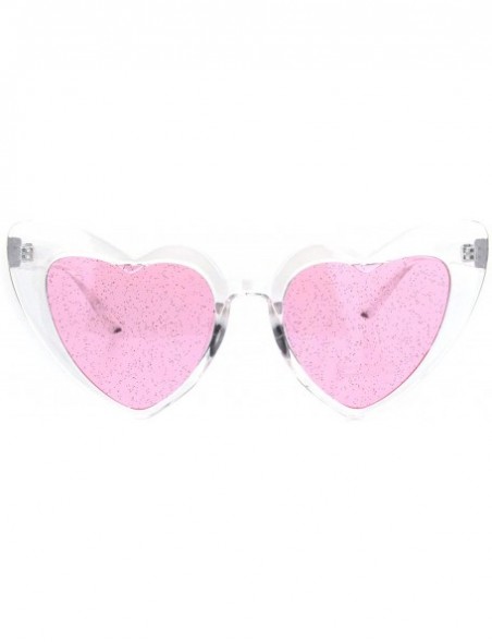 Cat Eye Womens Glitter Lens Heart Shape Plastic Valentine Cat Eye Sunglasses - Clear Pink - CR18ICNWIAY $12.32