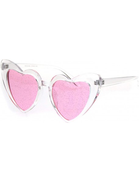 Cat Eye Womens Glitter Lens Heart Shape Plastic Valentine Cat Eye Sunglasses - Clear Pink - CR18ICNWIAY $12.32