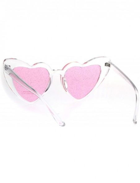 Cat Eye Womens Glitter Lens Heart Shape Plastic Valentine Cat Eye Sunglasses - Clear Pink - CR18ICNWIAY $12.32