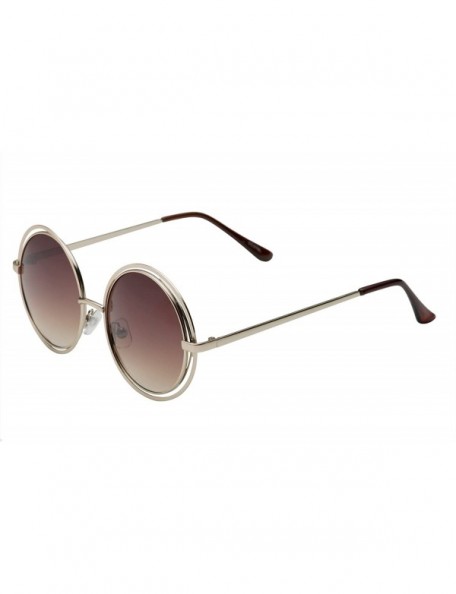 Oversized Women's Midsized Metal Wire Frame Round Sunglasses Glam - Gold Brown - CF12EGOAZK1 $11.75