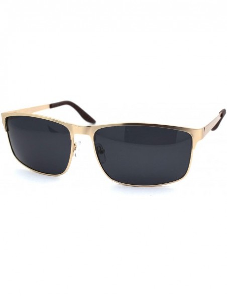 Rectangular Mens Polarized Spring Hinge Rectangular Metal Rim Dress Sunglasses - Gold Black - CU18A9IEEZ7 $14.16