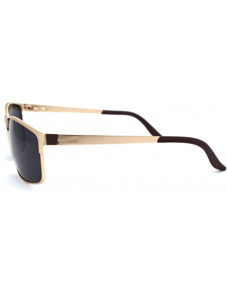 Rectangular Mens Polarized Spring Hinge Rectangular Metal Rim Dress Sunglasses - Gold Black - CU18A9IEEZ7 $14.16
