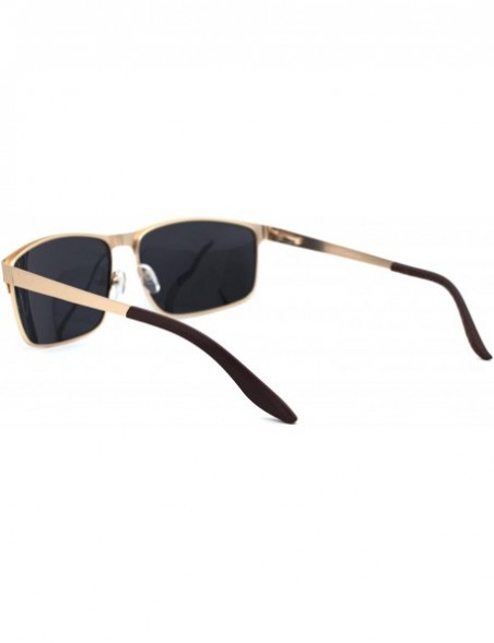 Rectangular Mens Polarized Spring Hinge Rectangular Metal Rim Dress Sunglasses - Gold Black - CU18A9IEEZ7 $14.16