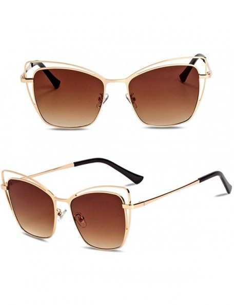 Cat Eye Sunglasses for Women UV400 Protection Travel Driving Sunglasses Cat Eye Metal Frame Personality - Brown - CM18WU62S3N...